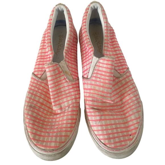 Lilly Pulitzer Womens Slip On PInk Plaid Low Top Sneakers Canvas • Size 8 ⬇️ - Picture 1 of 4